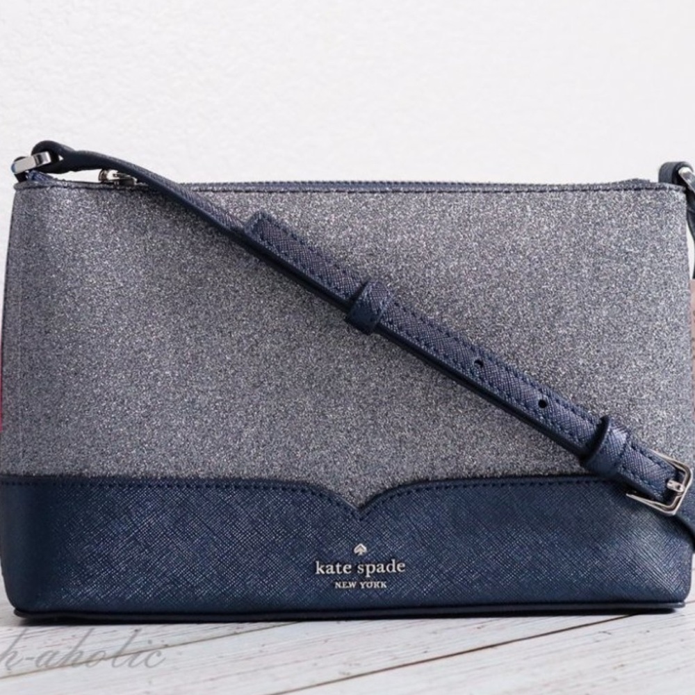 Kate Spade Glittery Silver and Navy Crossbody Bag